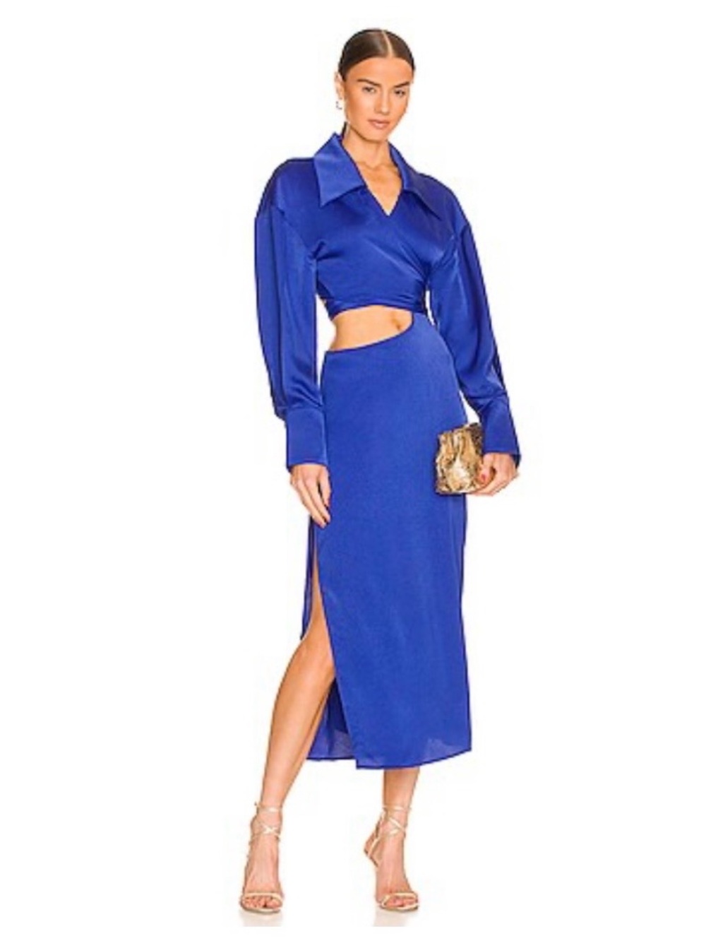 Ronny Kobo Collection Cobalt Blue Midi Skirt with Side Slit
